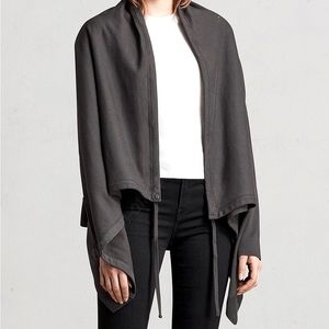 All Saints Waterfall Neck Asymmetrical Gray Cardigan - Large